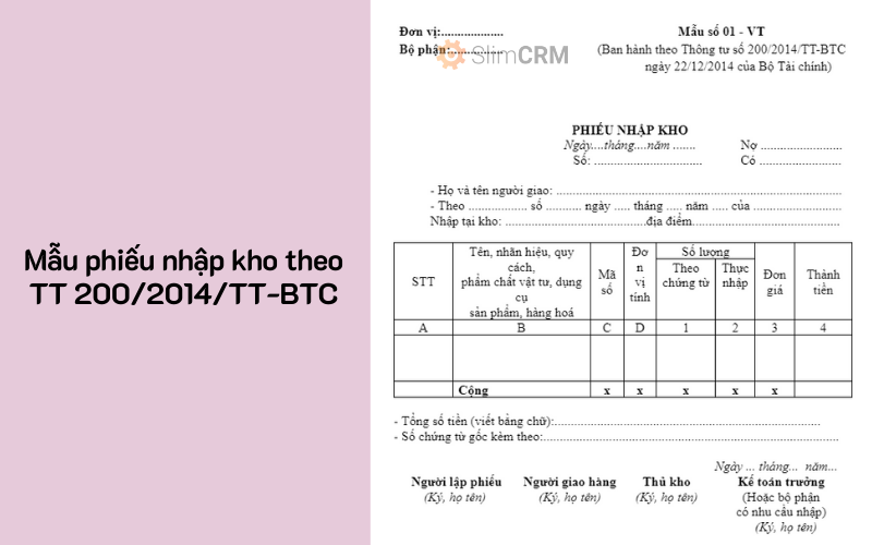 Mẫu phiếu Nhập Kho mới nhất