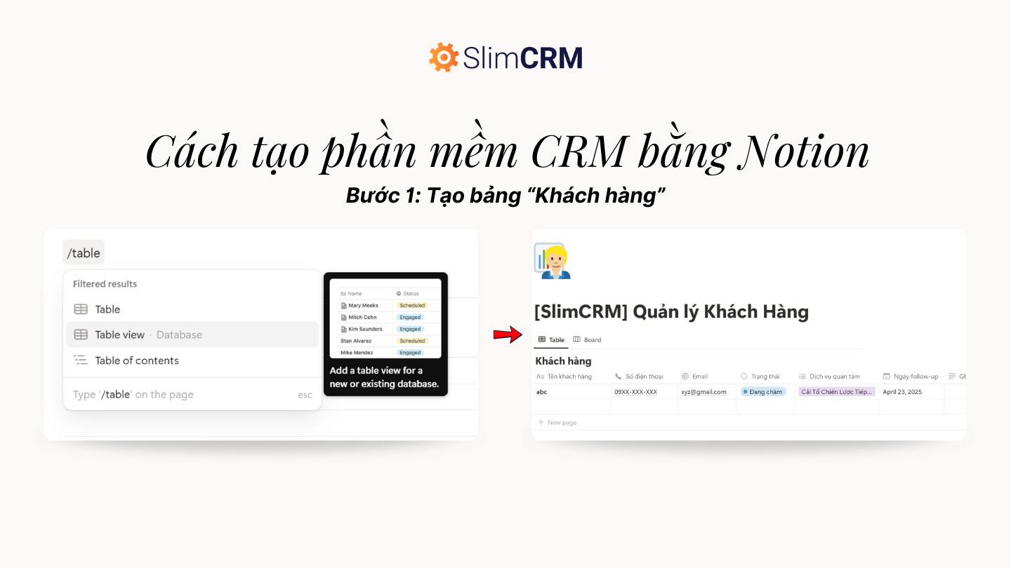 quản lý khách hàng bằng notion