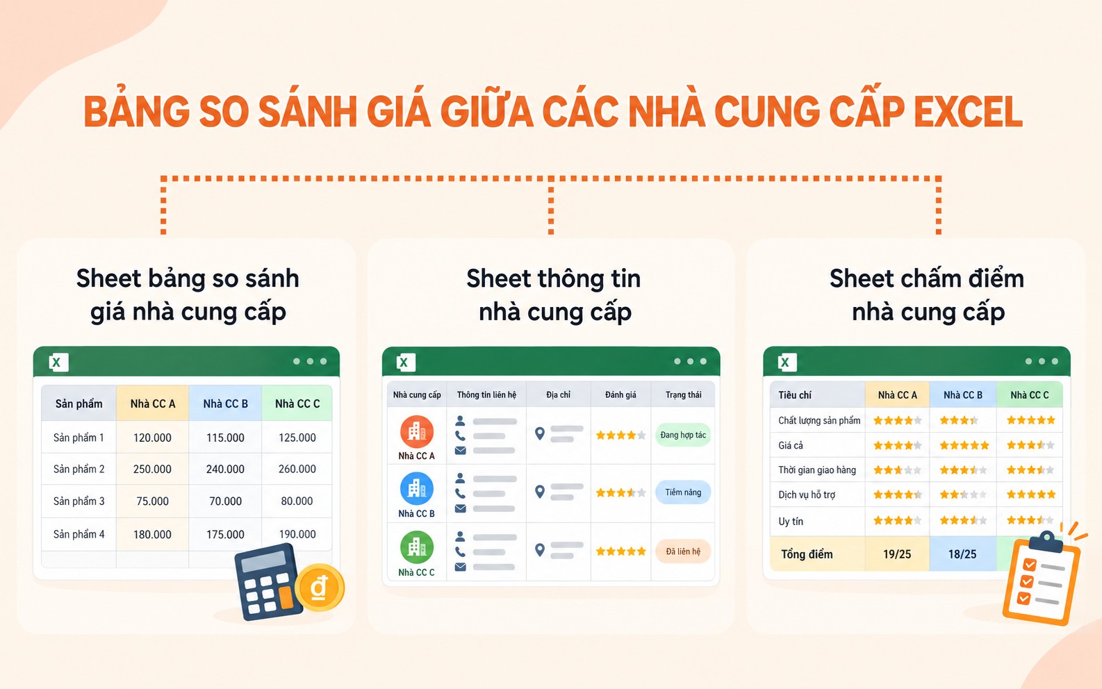 bảng so sánh giá giữa các nhà cung cấp excel