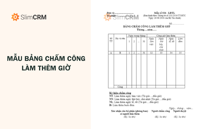 Bảng chấm công 2024: Bảng chấm công làm thêm giờ