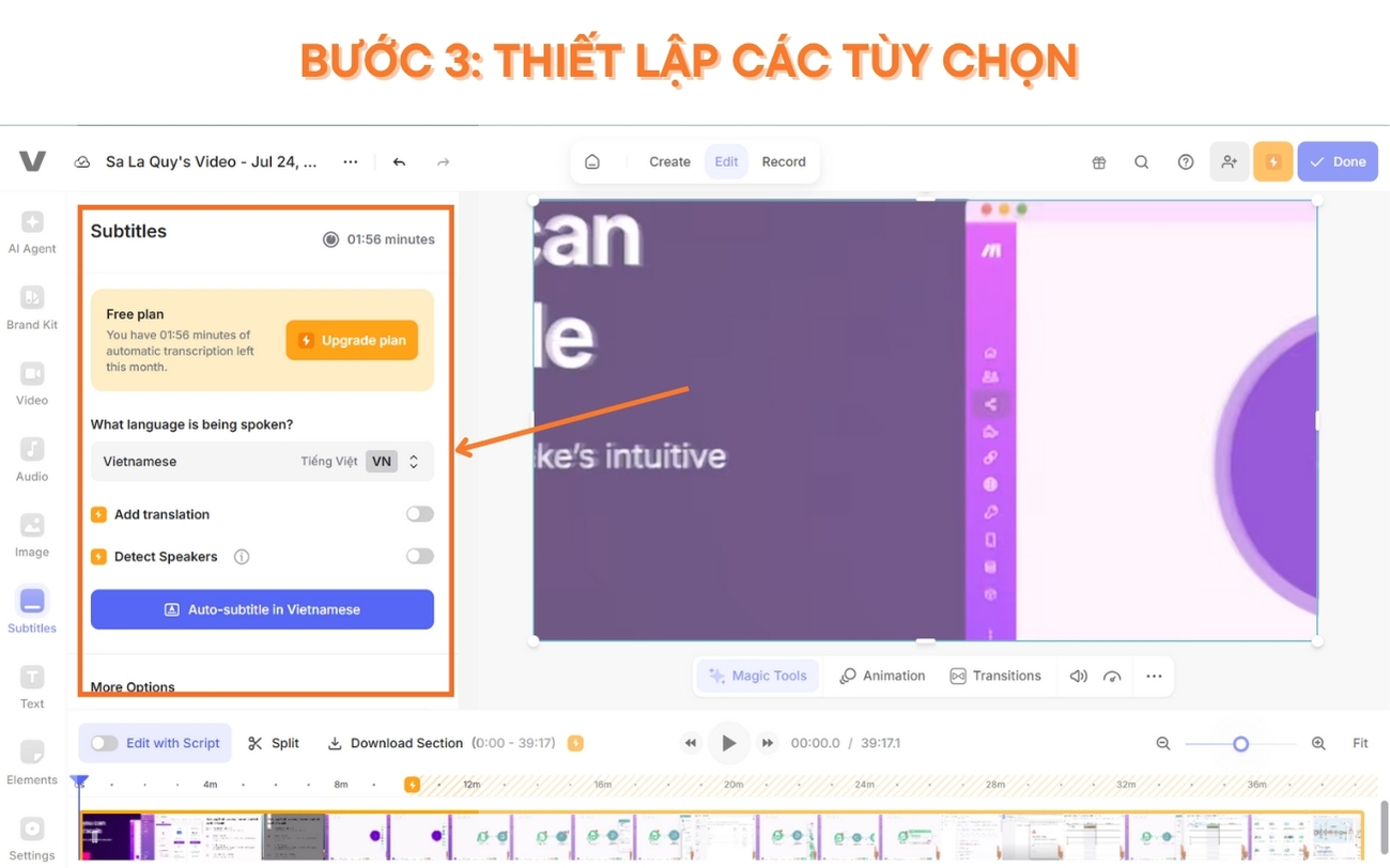 Veed.io chuyển âm thanh thành văn bản