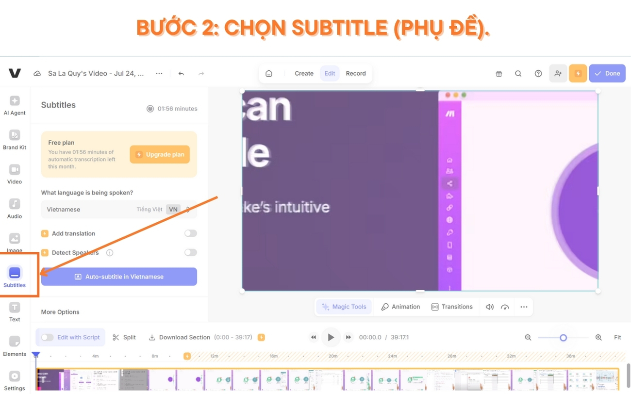 Veed.io chuyển âm thanh thành văn bản