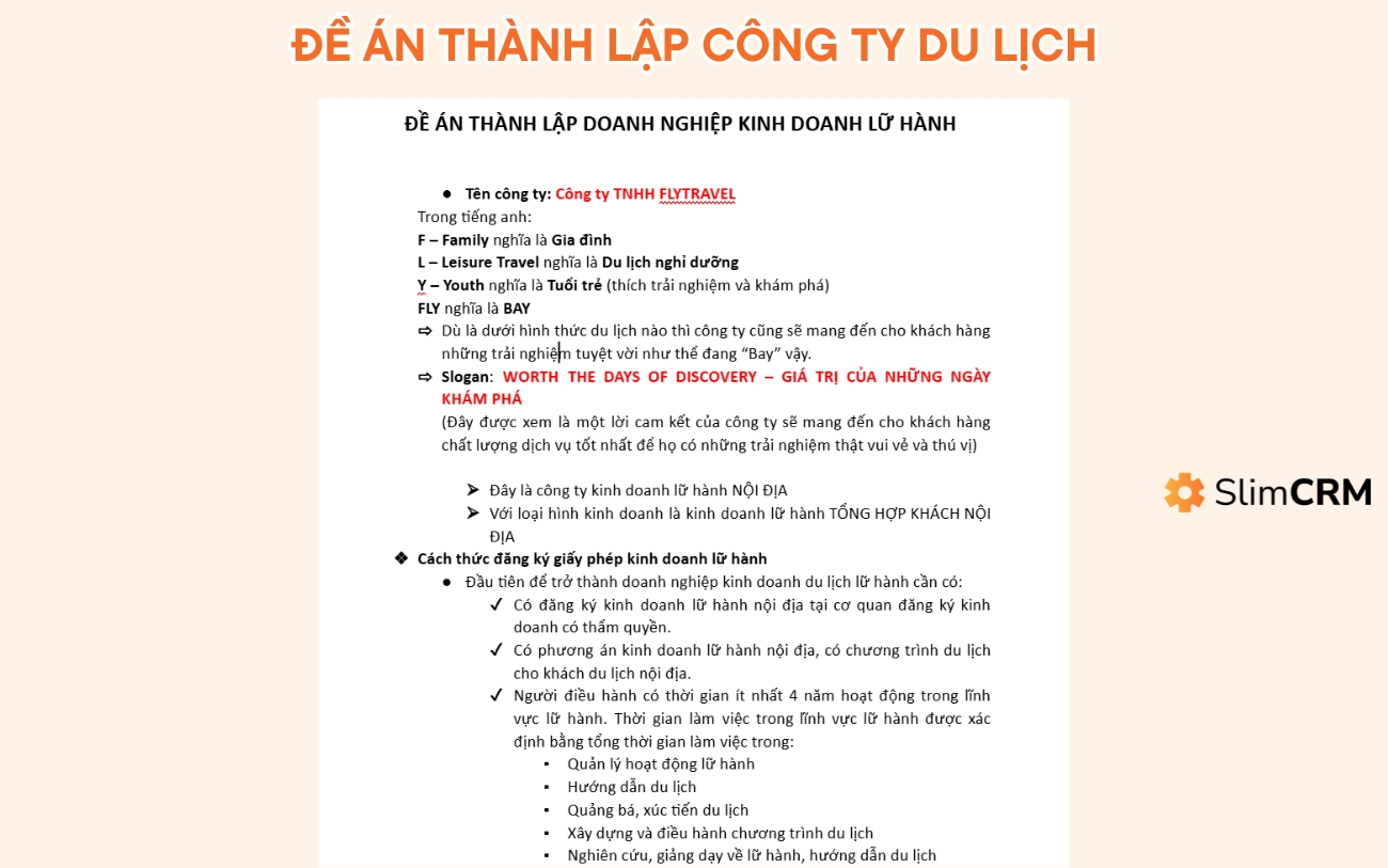 đề án thành lập công ty du lịch