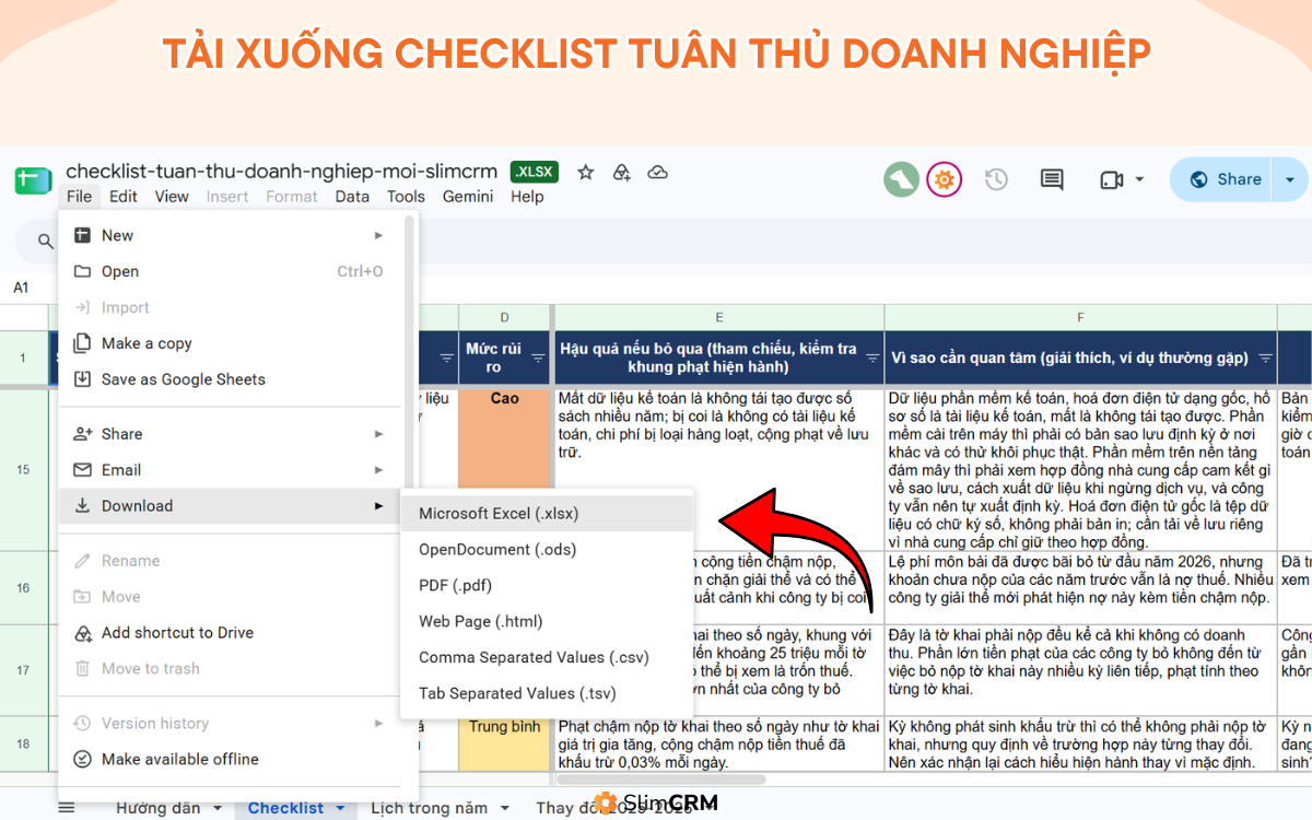 Tải mẫu checklist tuân thủ doanh nghiệp