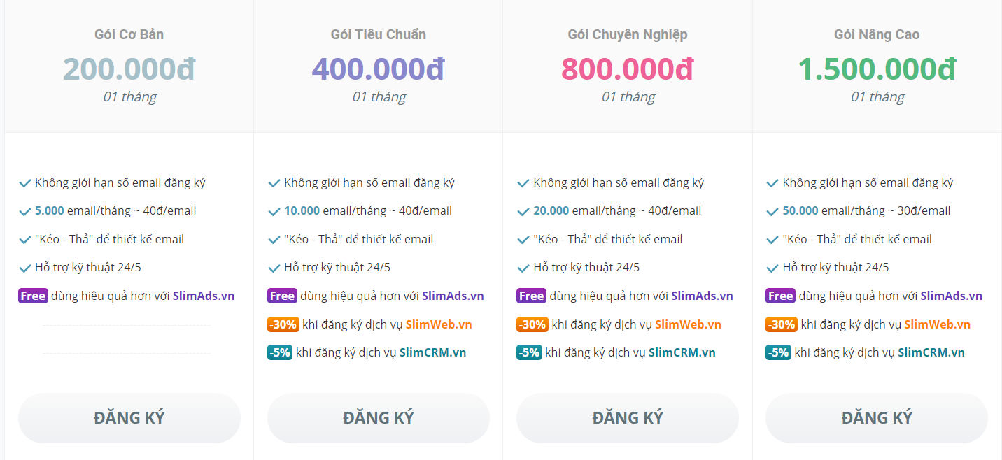 bảng giá SlimEmail