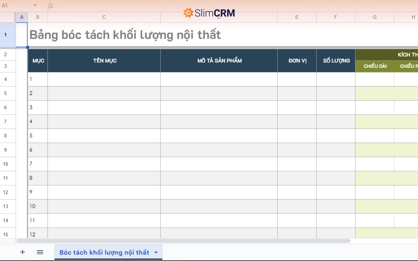 File excel bóc tách khối lượng nội thất