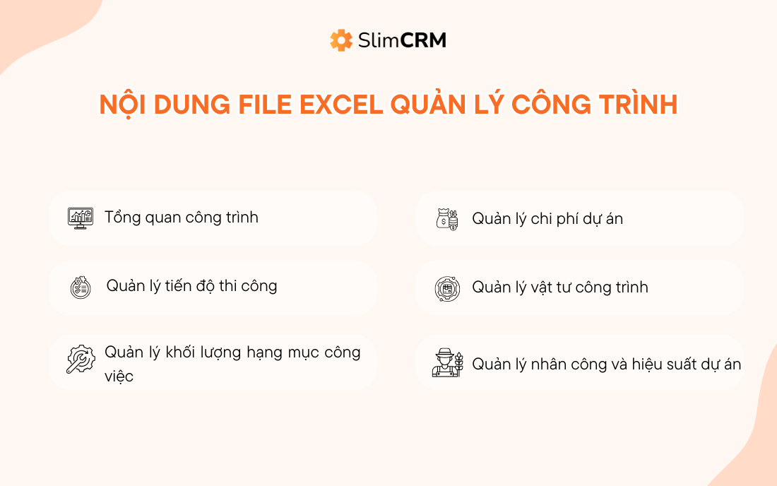 Nội dung file excel quản lý công trình xây dựng