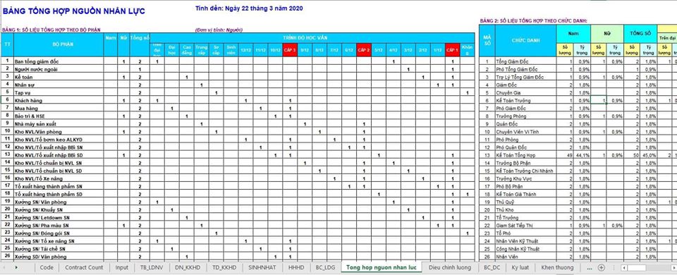 Mẫu file excel quản lý nhân sự đầy đủ