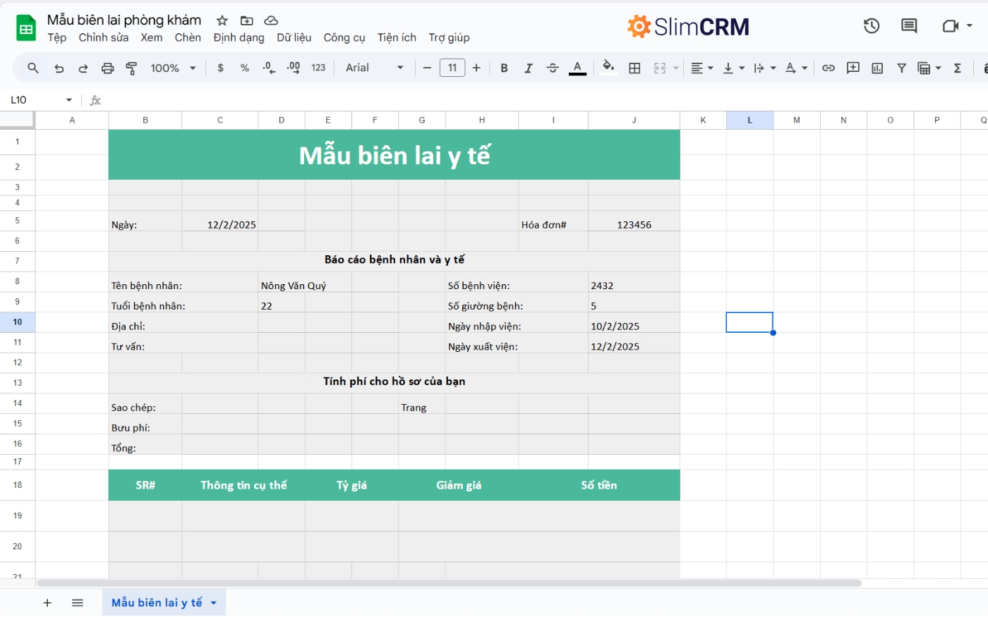 file Excel quản lý phòng khám