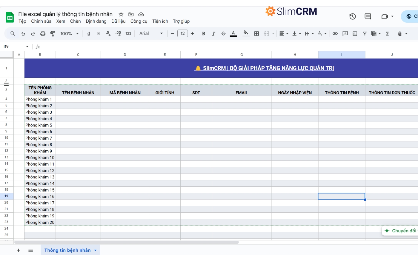 file Excel quản lý phòng khám