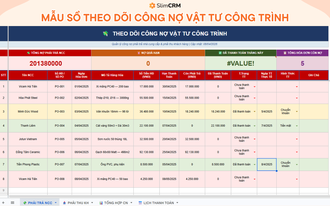 mẫu sổ theo dõi vật tư công trình