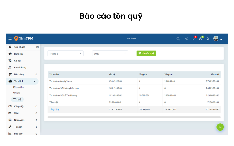 báo cáo tồn quỹ