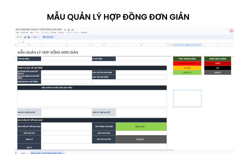 MẪU QUẢN LÝ HỢP ĐỒNG ĐƠN GIẢN BẰNG EXCEL