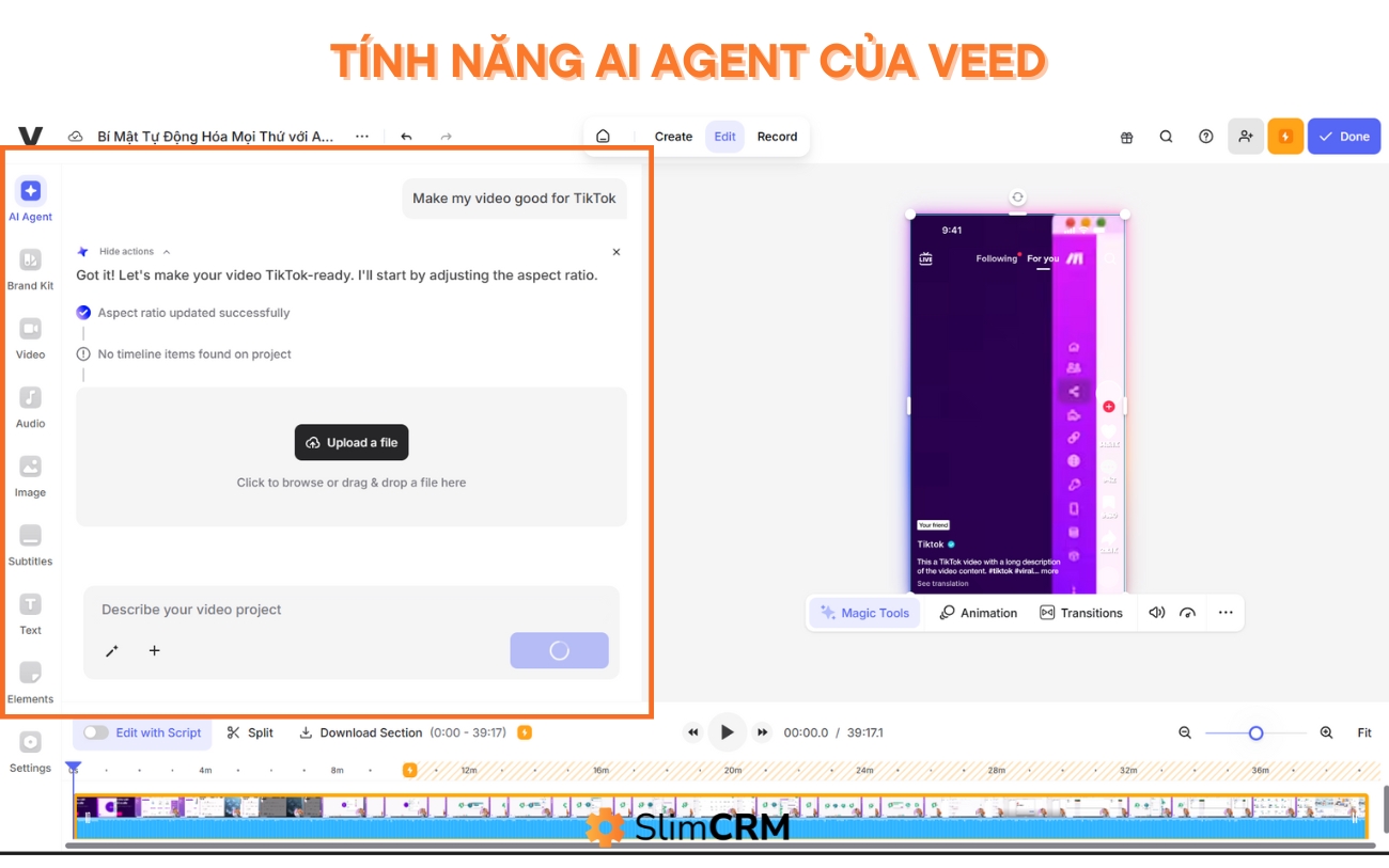 Tính năng AI Agent của Veed