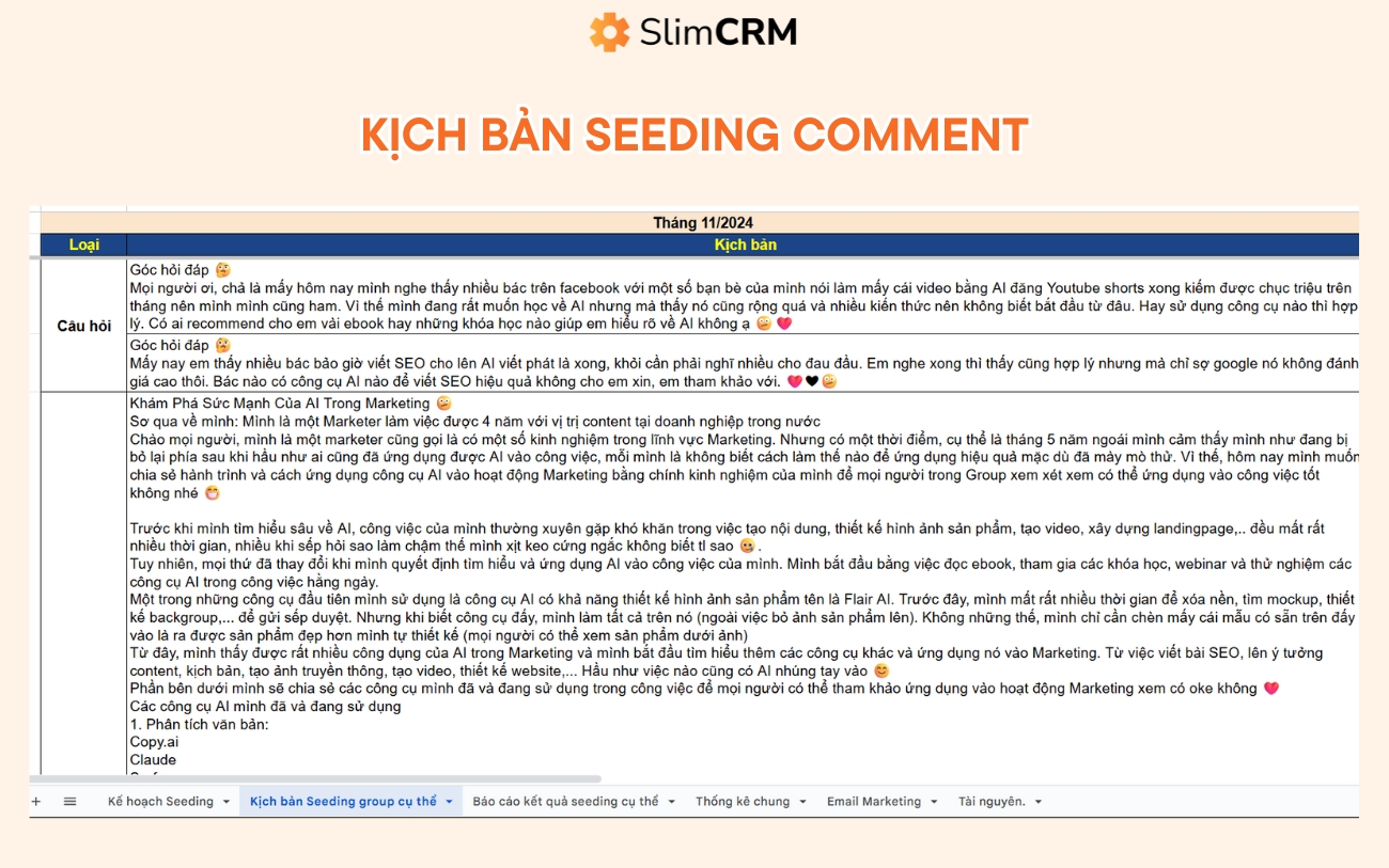 Kịch bản seeding comment