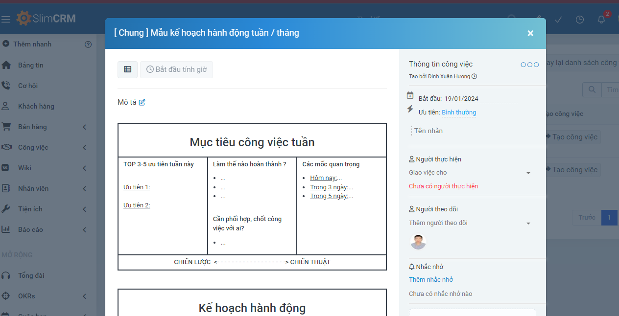 Lập kế hoạch và theo dõi công việc theo mẫu có sẵn