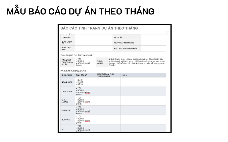 Mẫu báo cáo tình trạng dự án theo tháng