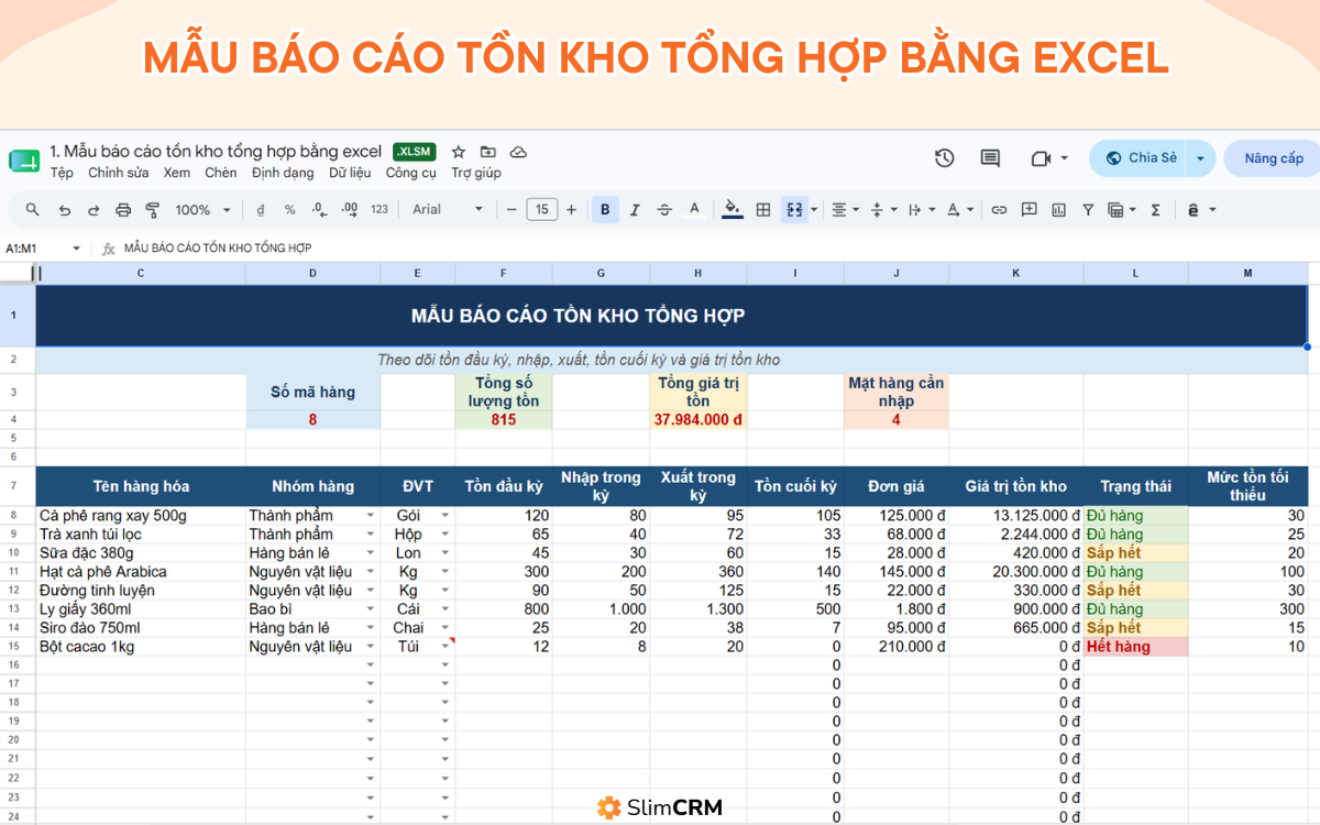 mẫu báo cáo hàng tồn kho tổng hợp