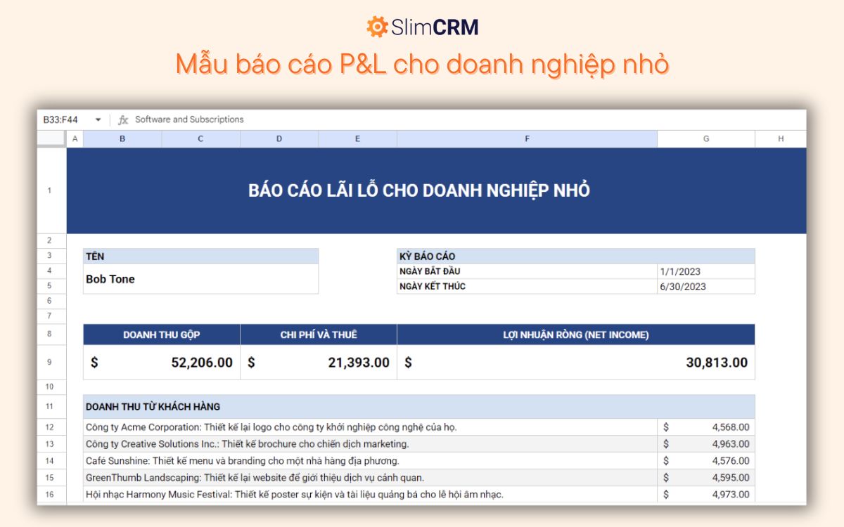 Mẫu báo cáo P&L cho doanh nghiệp nhỏ