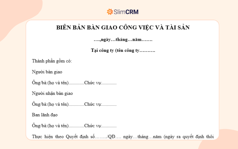 Biên bản bản giao công việc và tài sản