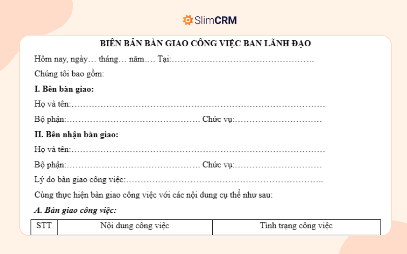 Biên bản bàn giao công việc của lãnh đạo