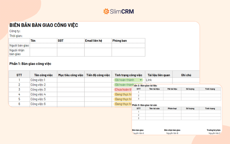 Biên bản bàn giao công việc file Excel