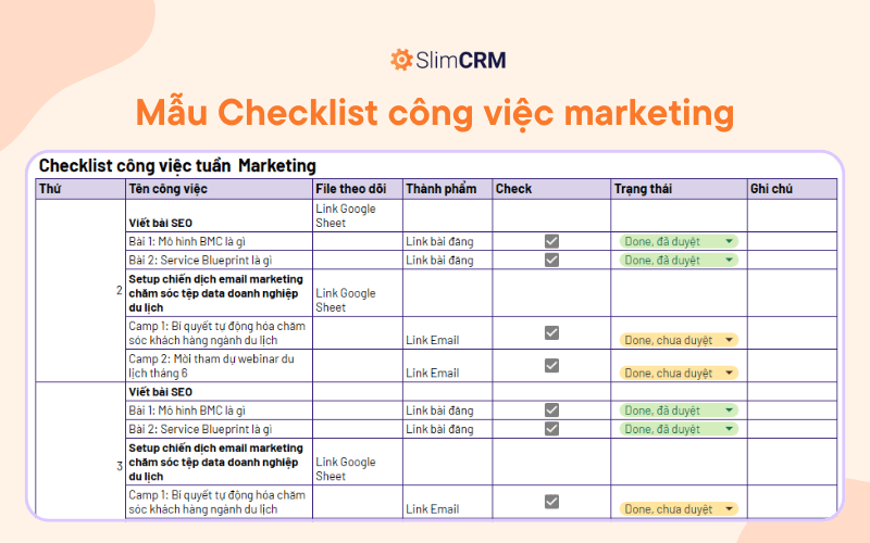 Mẫu checklist công việc marketing