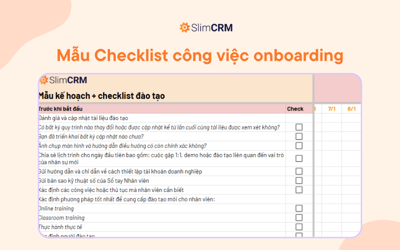 Mẫu checklist công việc onboarding nhân sự