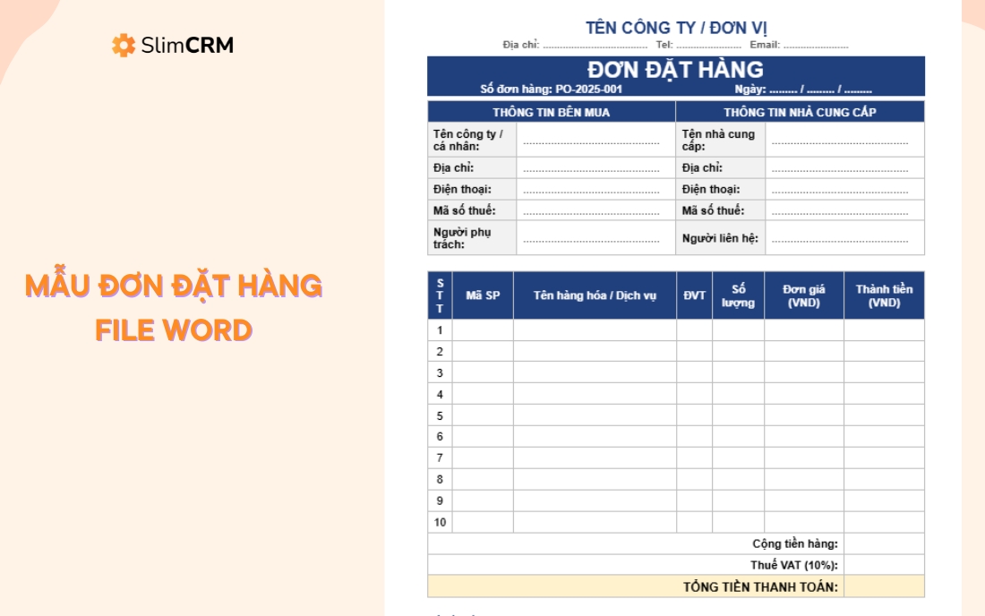 Mẫu đơn đặt hàng file Word