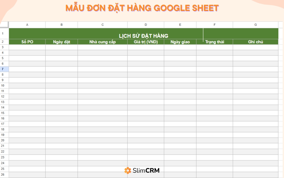 Mẫu đơn đặt hàng Google Sheet