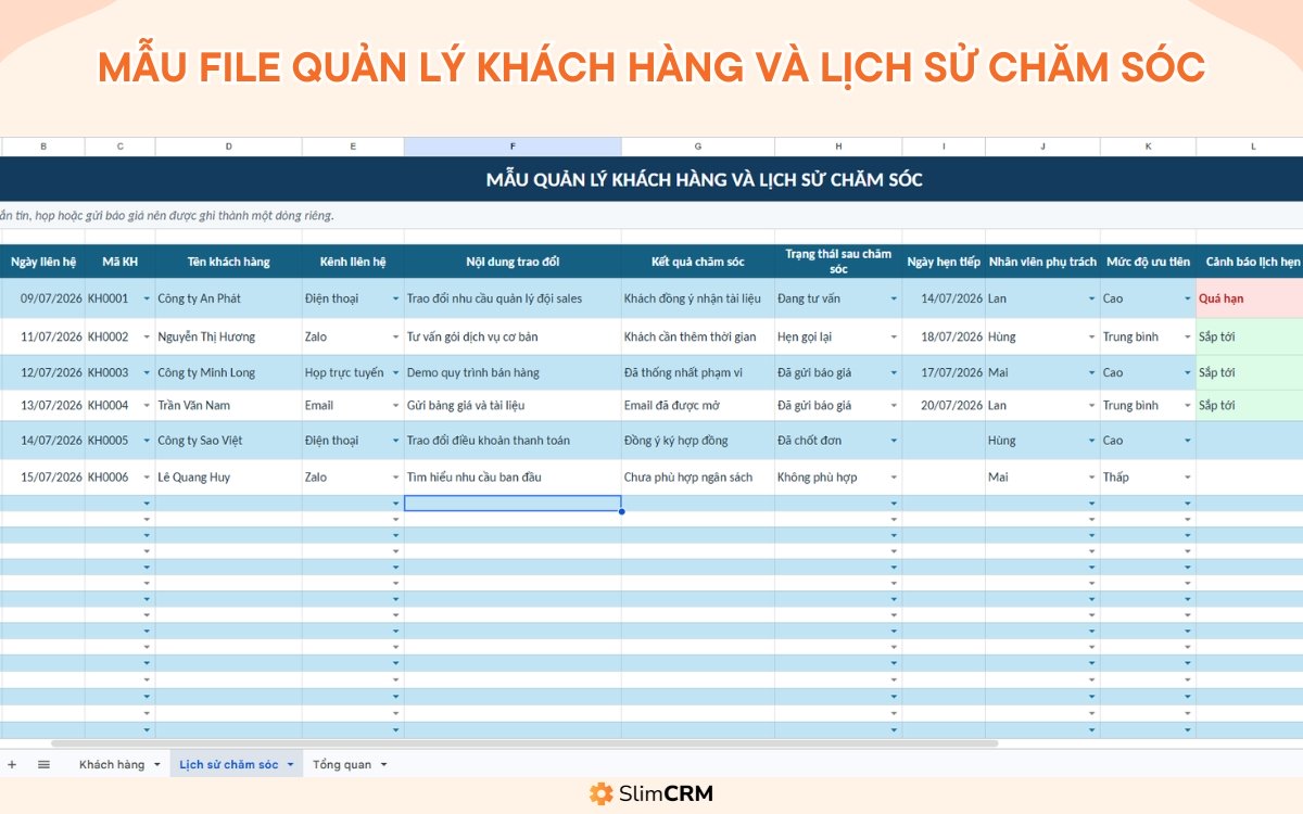 Mẫu file quản lý khách hàng bằng excel