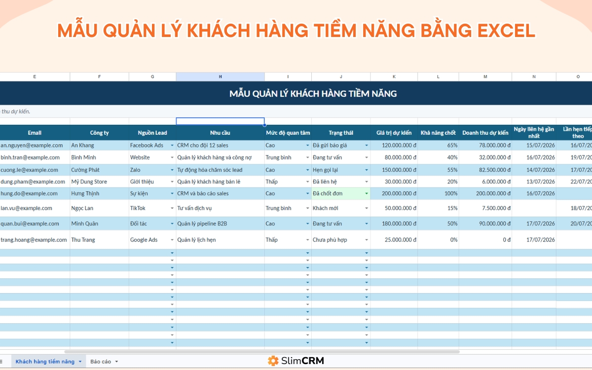 Mẫu quản lý khách hàng tiềm năng bằng Excel