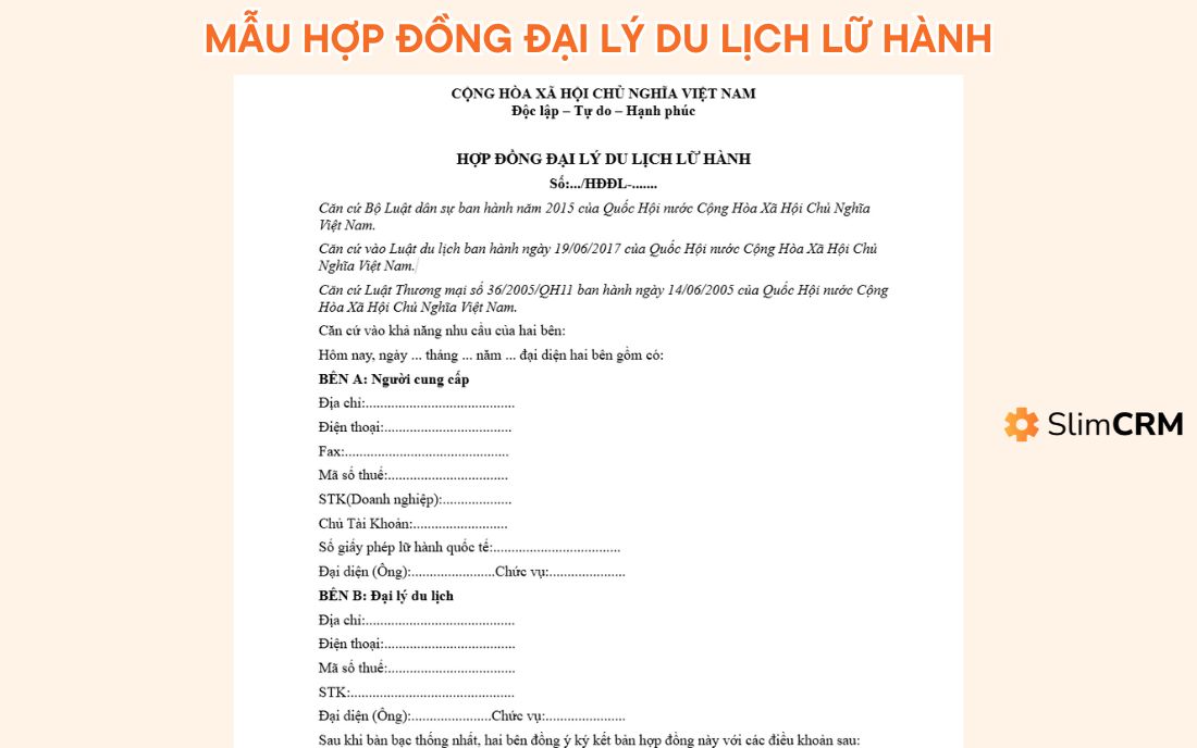Mẫu hợp đồng đại lý lữ hành 
