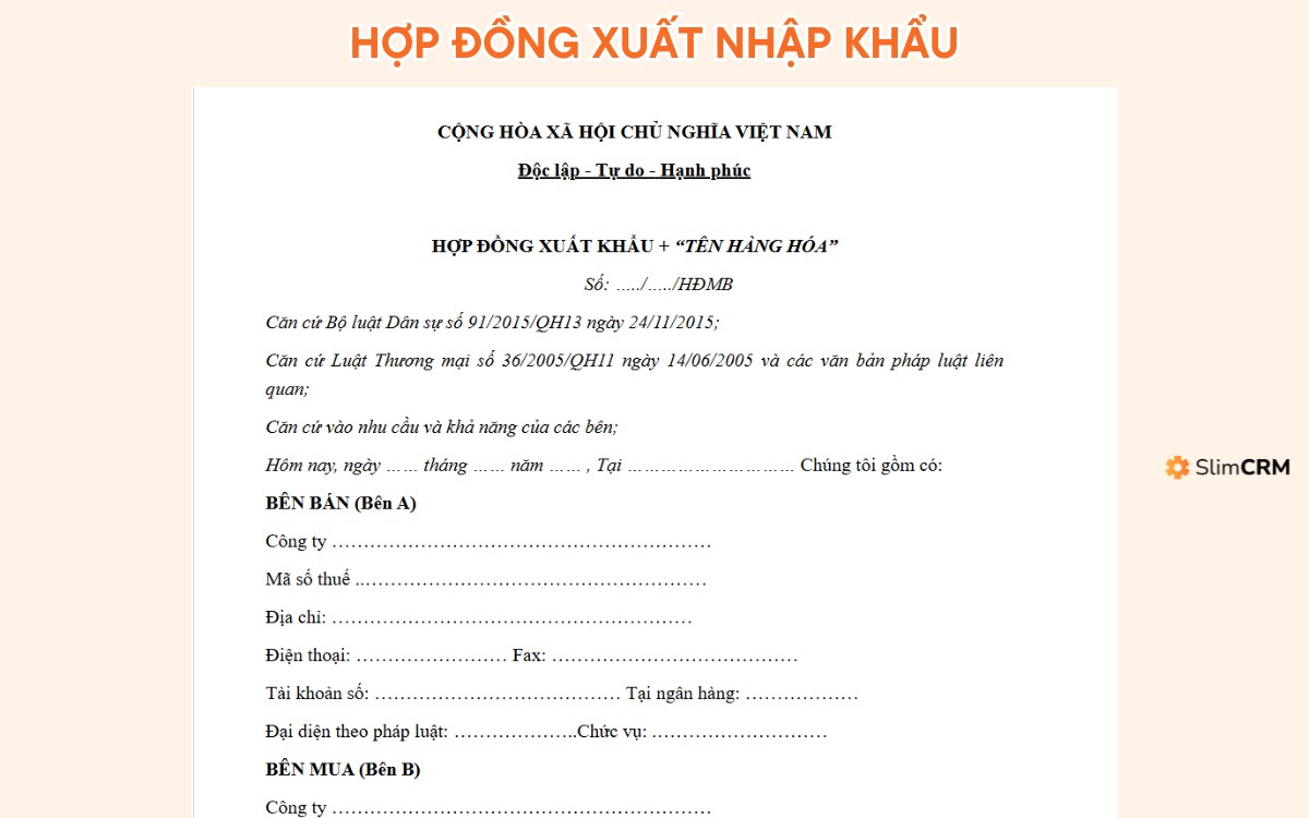 mẫu hợp đồng ngoại thương xuất khẩu