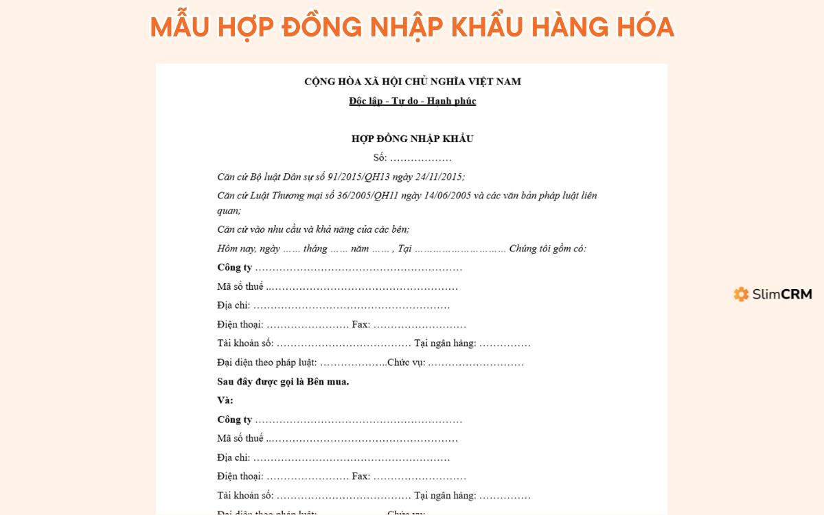 mẫu hợp đồng nhập khẩu hàng hóa