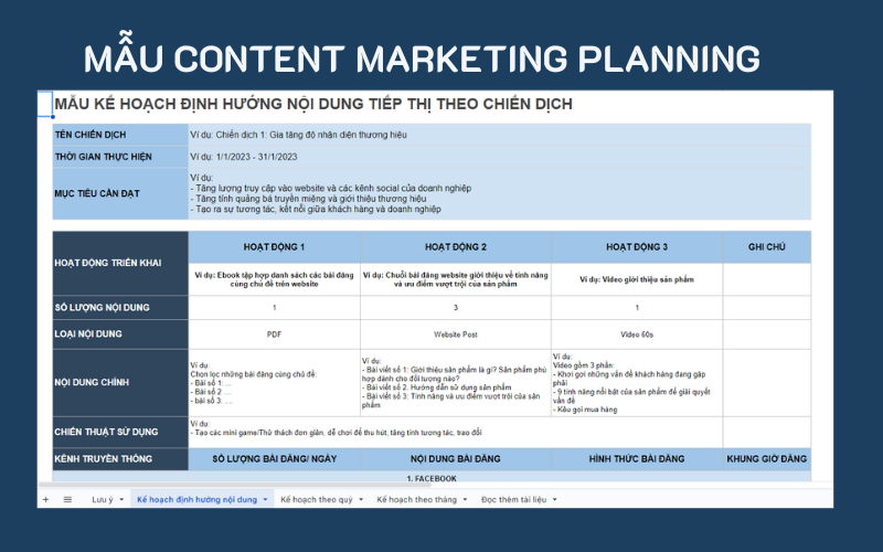 Mẫu kế hoạch content Marketing cho chiến dịch cụ thể