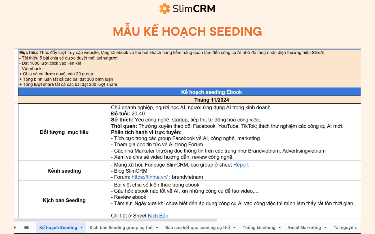 Mẫu kế hoạch seeding