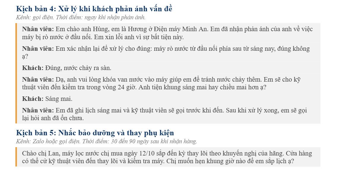 Mẫu kịch bản chăm sóc khách hàng sau bán hàng