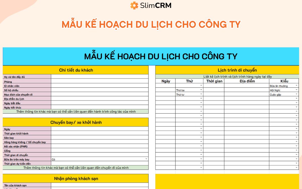 Mẫu lập kế hoạch du lịch cho công ty