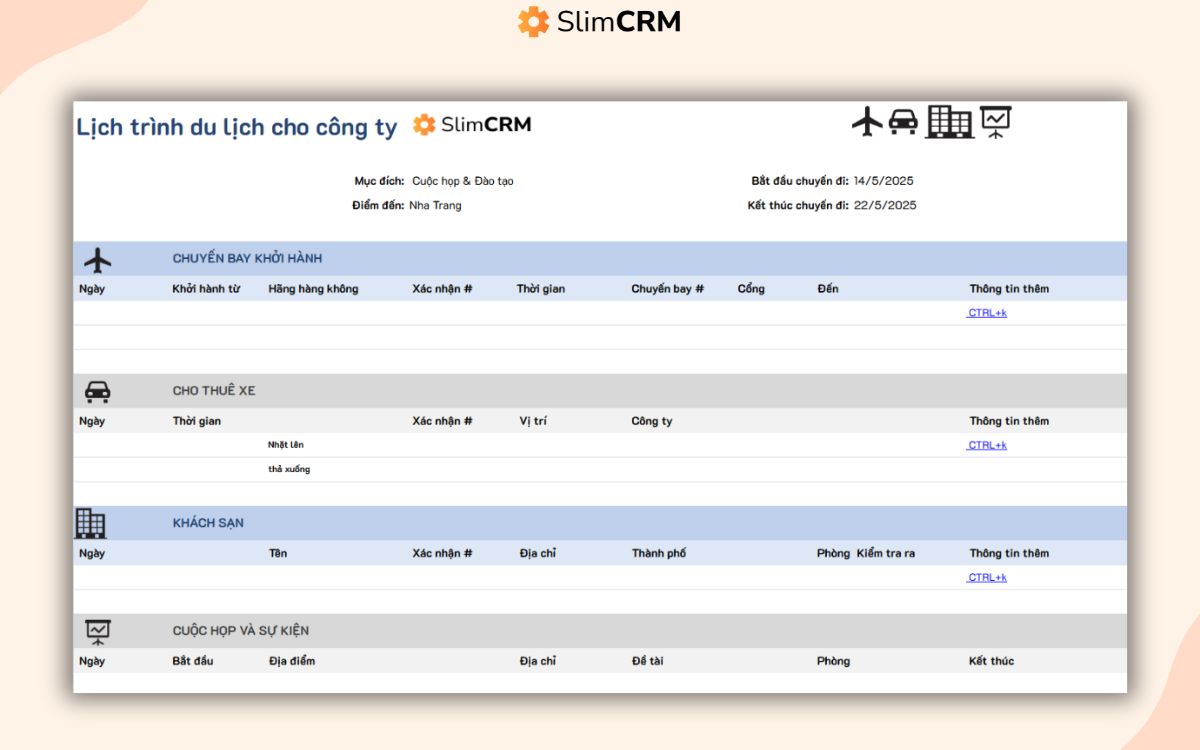 Mẫu lập kế hoạch đi du lịch excel cho công ty