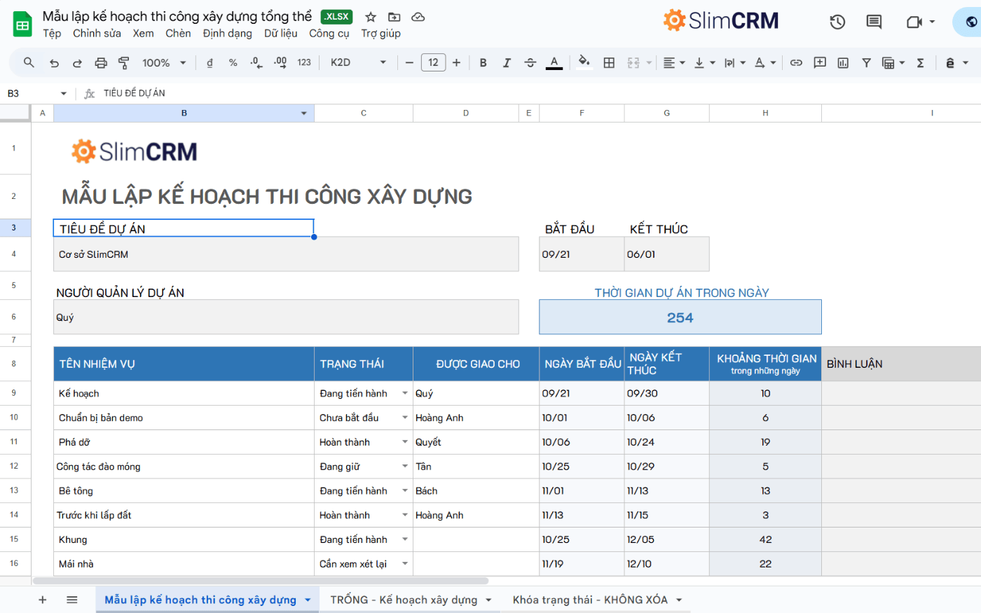 Mẫu lập kế hoạch thi công xây dựng 4