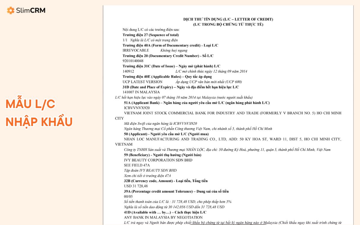 Mẫu LC nhập khẩu