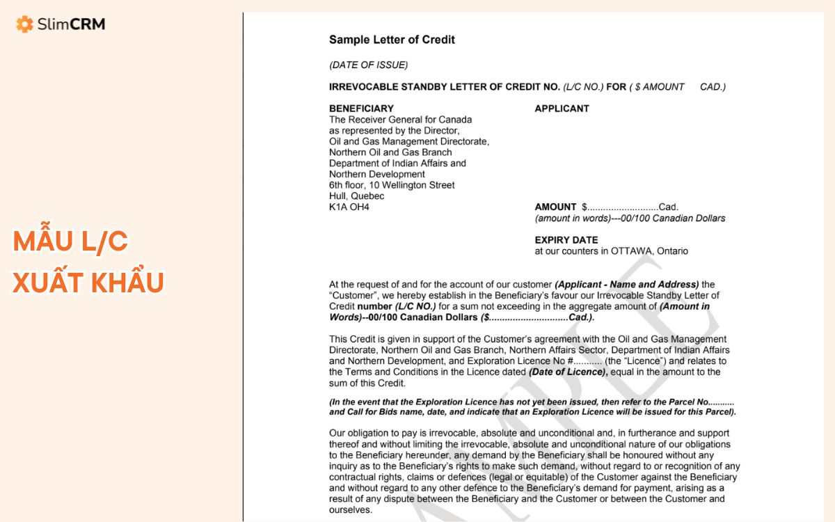 Mẫu xuất khẩu LC