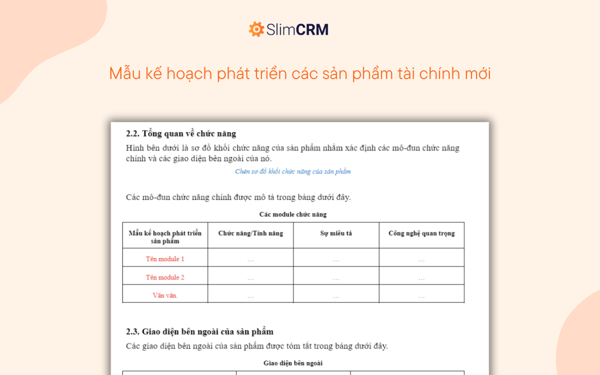 Mẫu kế hoạch phát triển sản phẩm tài chính mới