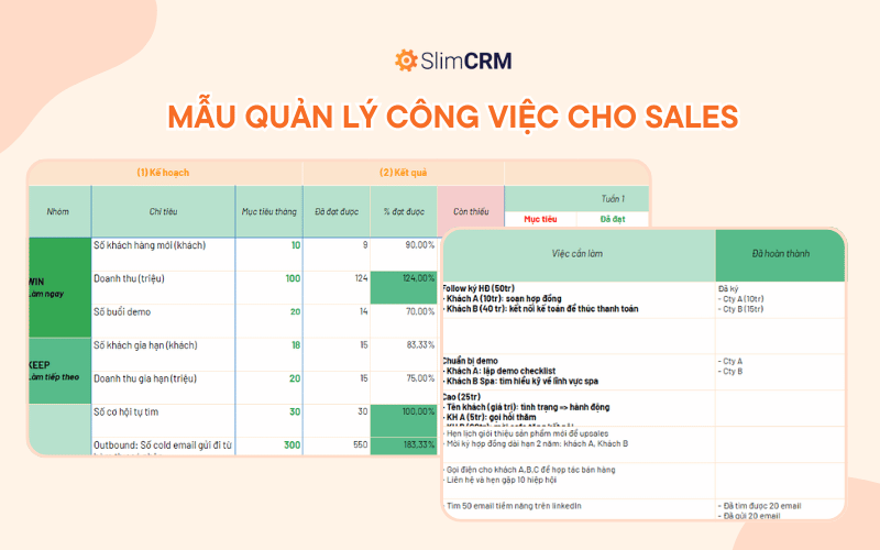 Mẫu quản lý công việc bằng Excel cho sales