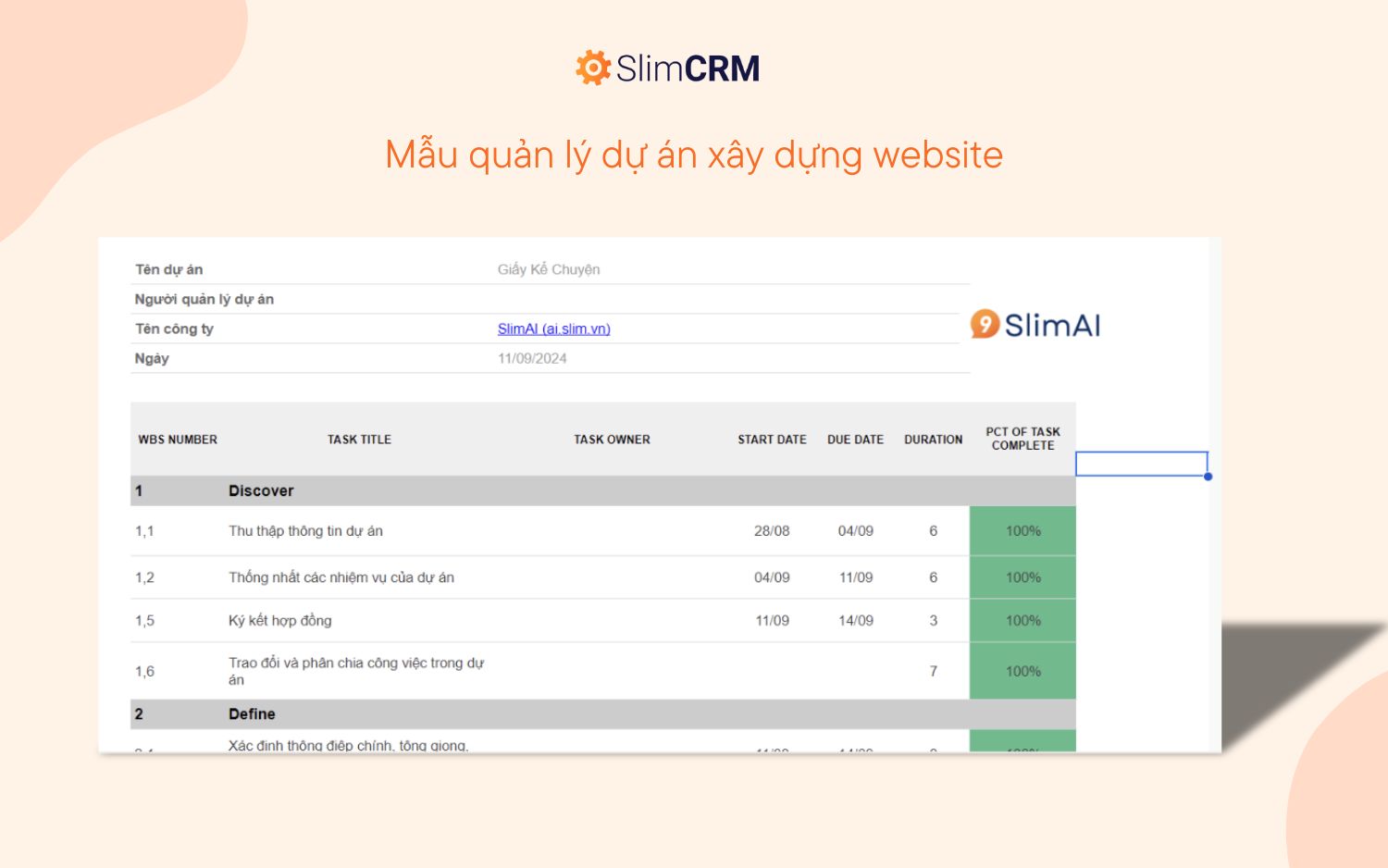 Mẫu quản lý dự án xây dựng website