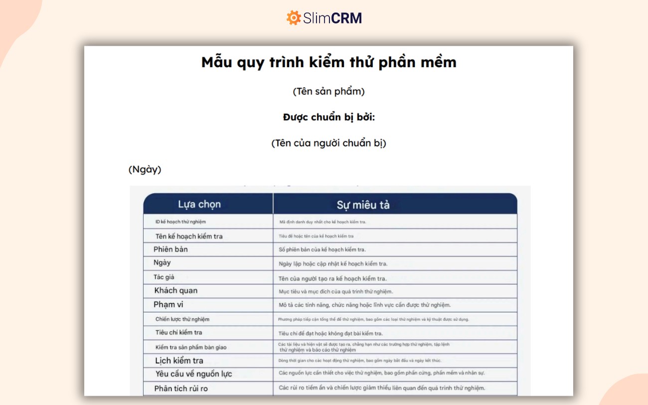 mẫu quy trình kiểm thử phần mềm