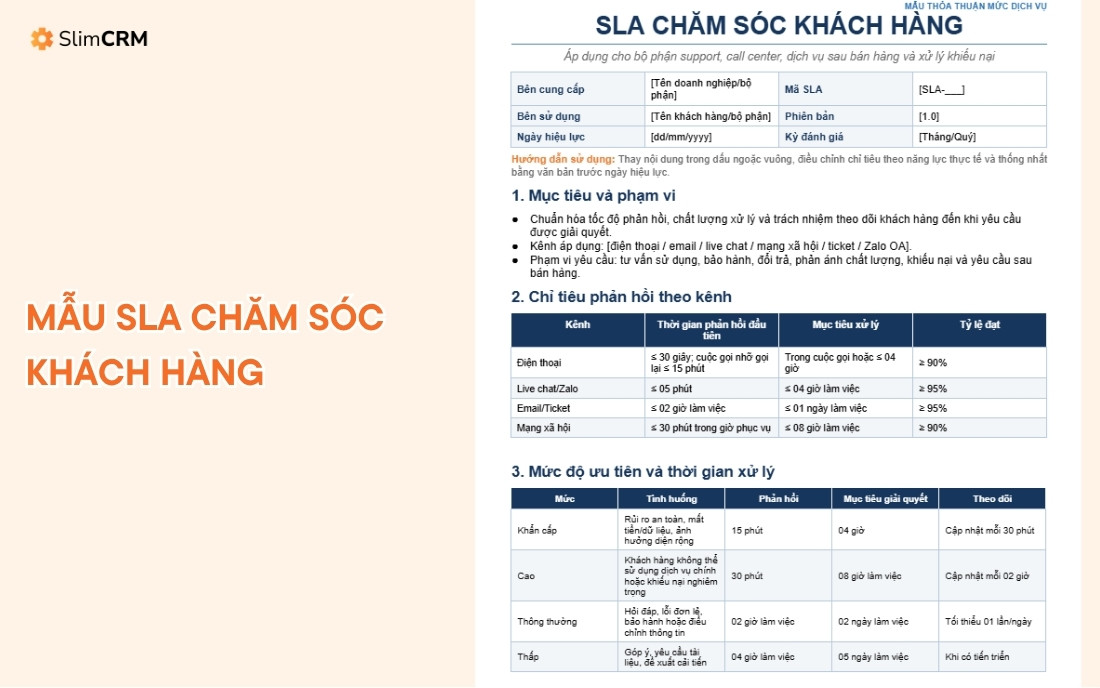 Mẫu sla chăm sóc khách hàng