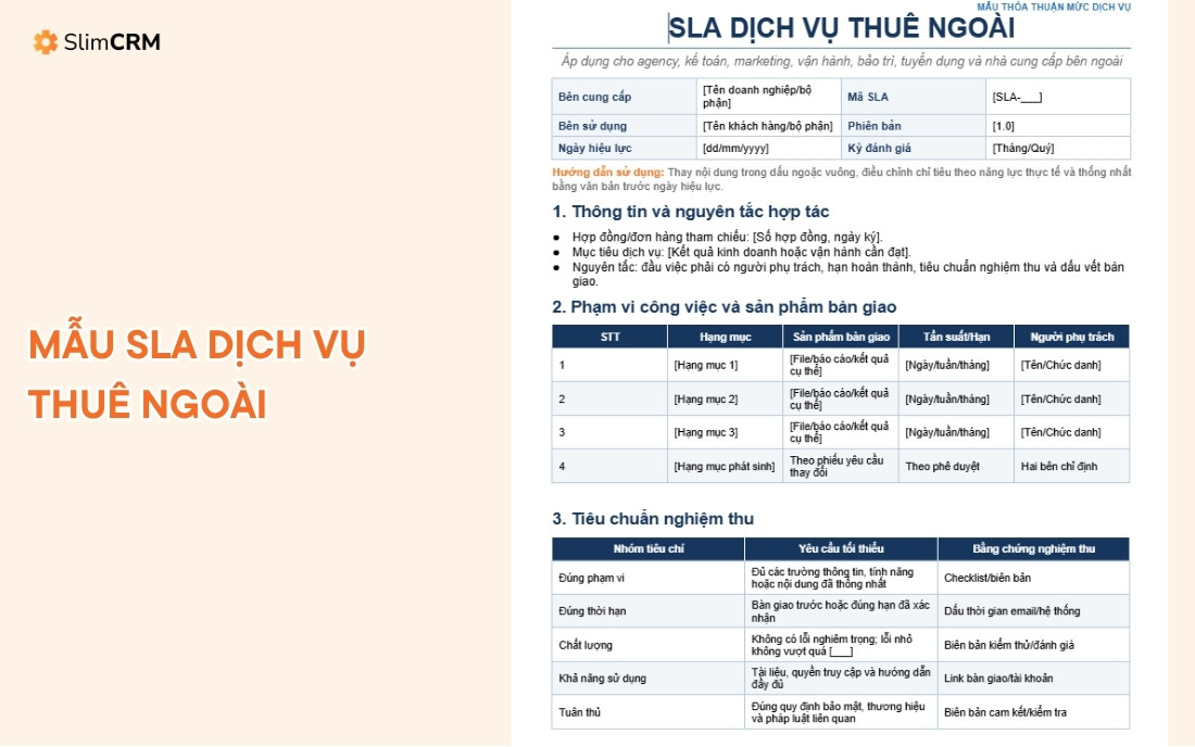 Mẫu sla dịch vụ thuê ngoài