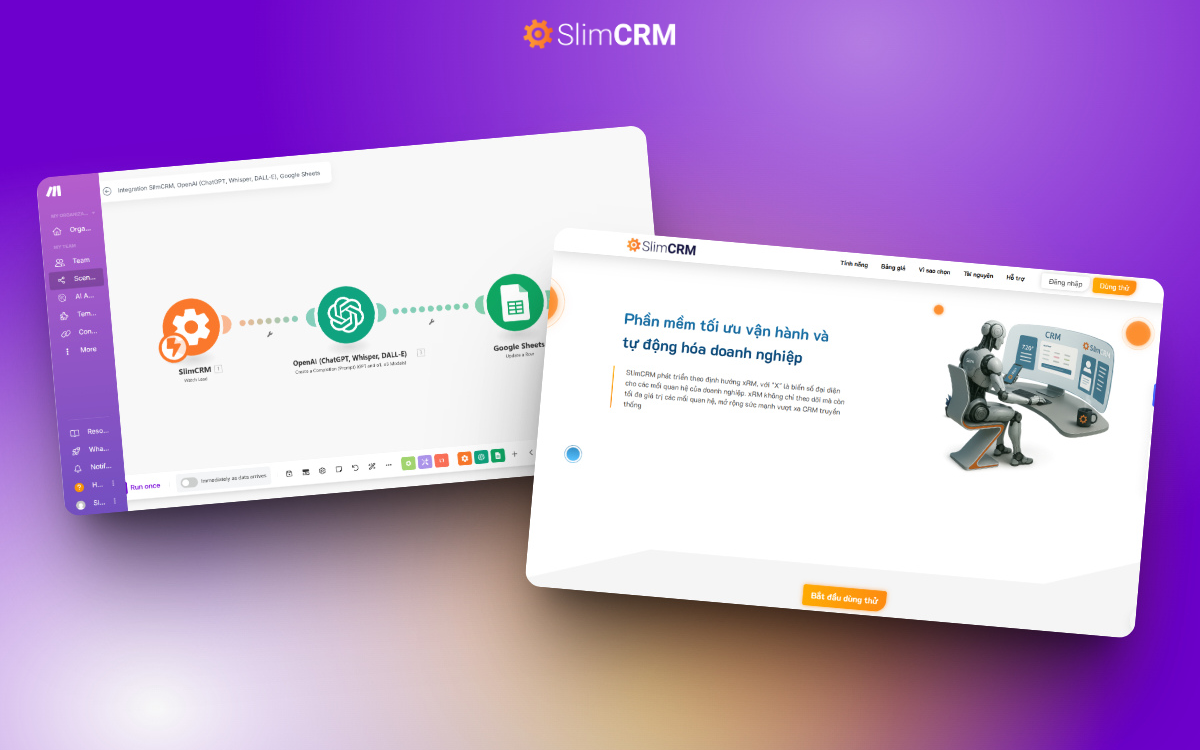 Phần mềm SlimCRM có tích hợp với Make.com